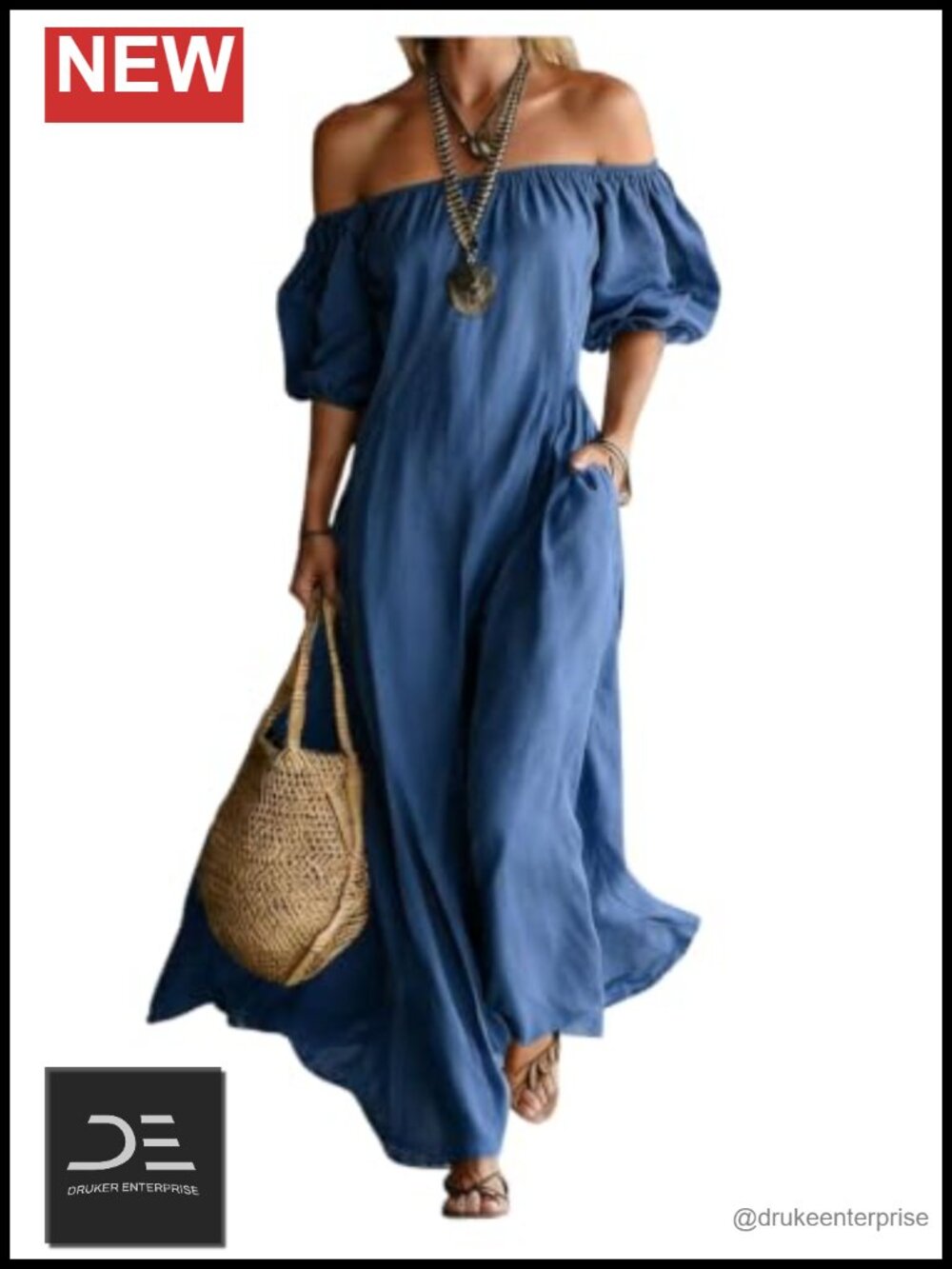 3 Way Wear Off Shoulder Maxi Dress Puff Sleeve Flowy Vacation